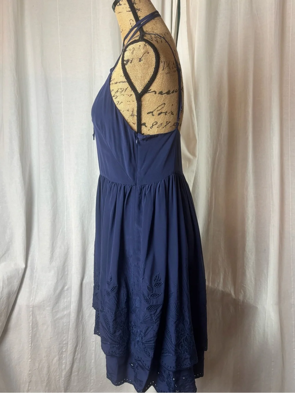 Rebecca Minkoff Women's 8 Blue Dress Belinda Silk Spaghetti Straps Tiered Hem
